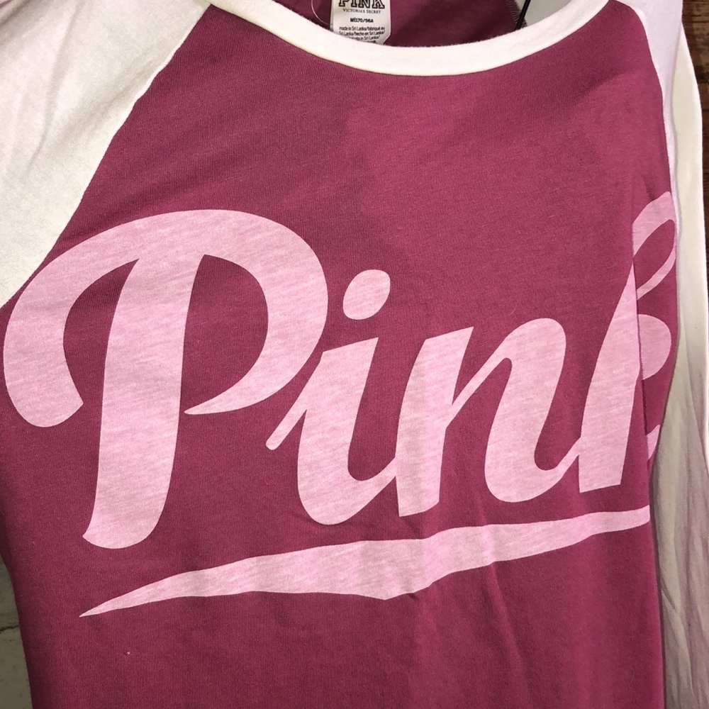 Victoria’s Secret PINK 3/4 sleeve shirt pink and white size medium causal shirt - Picture 2 of 4